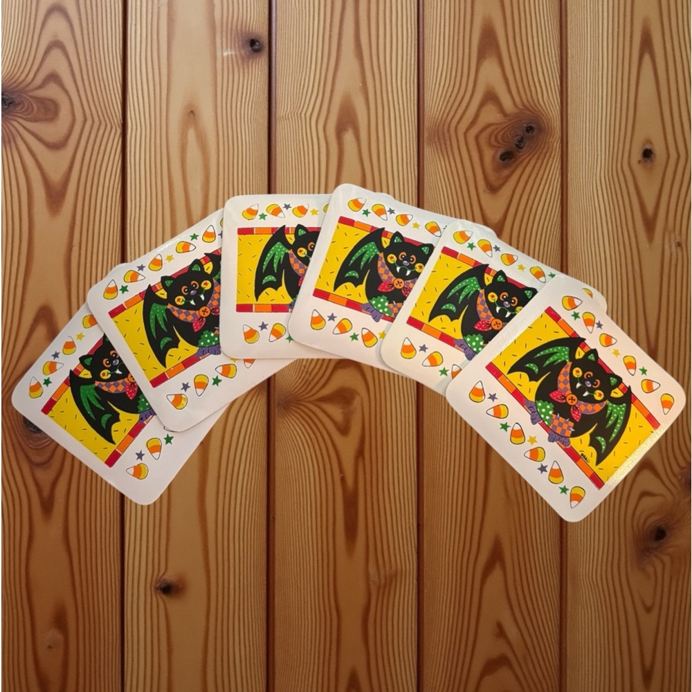 Vintage Halloween Coaster Set Of 6 NOS Barth & Dreyfuss Vinyl HTF Rare Bats B&D